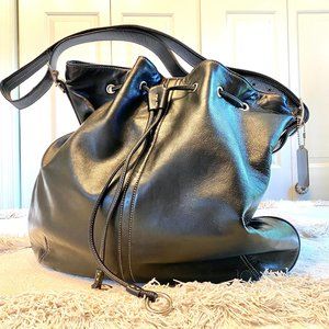 Vintage Coach Black Leather Drawstring Bag